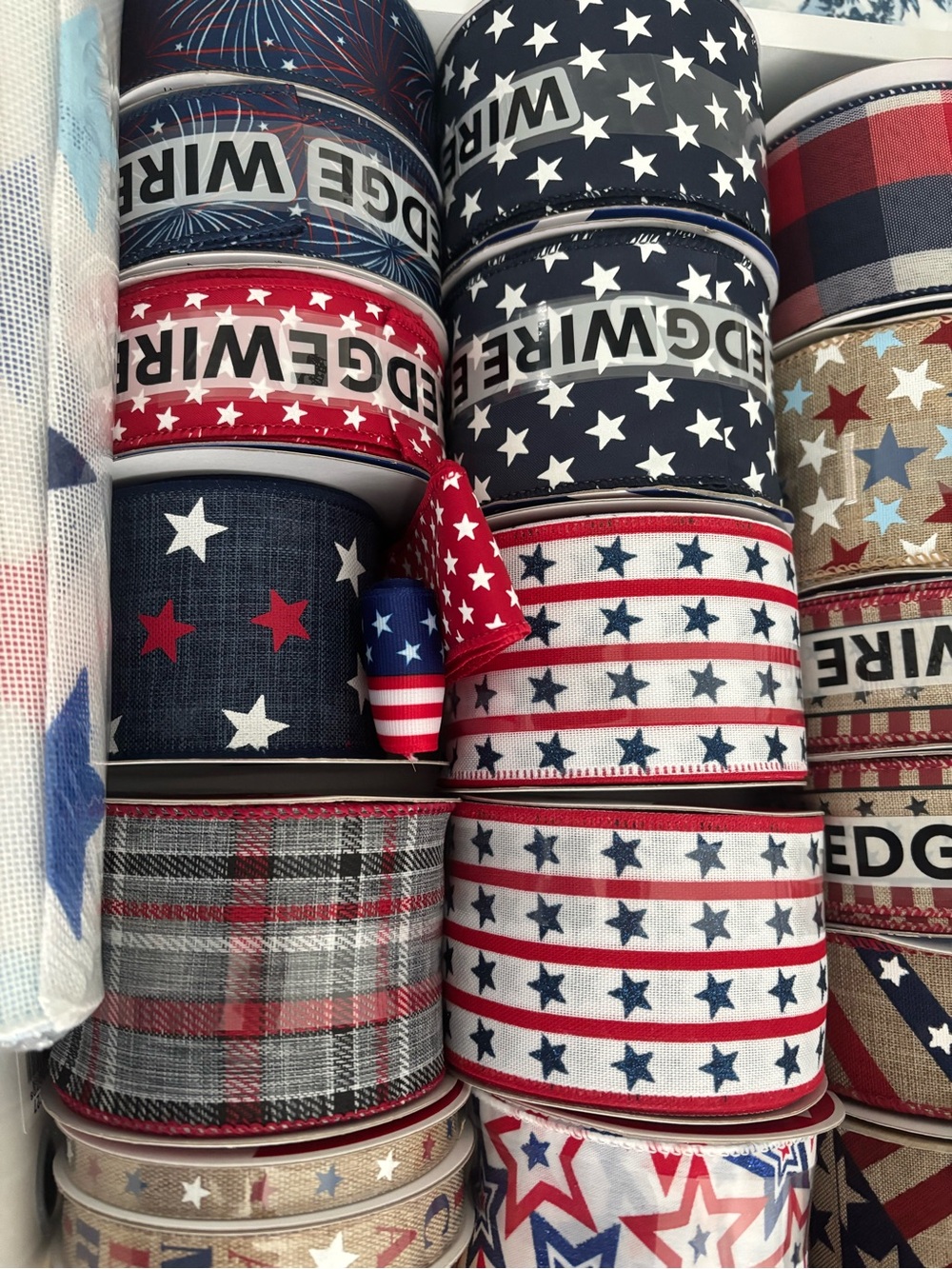 Patriotic Multiseasonal Ribbon Star Strips Set Star/Stripe Wired NEW Final Sale - Picture 4 of 10